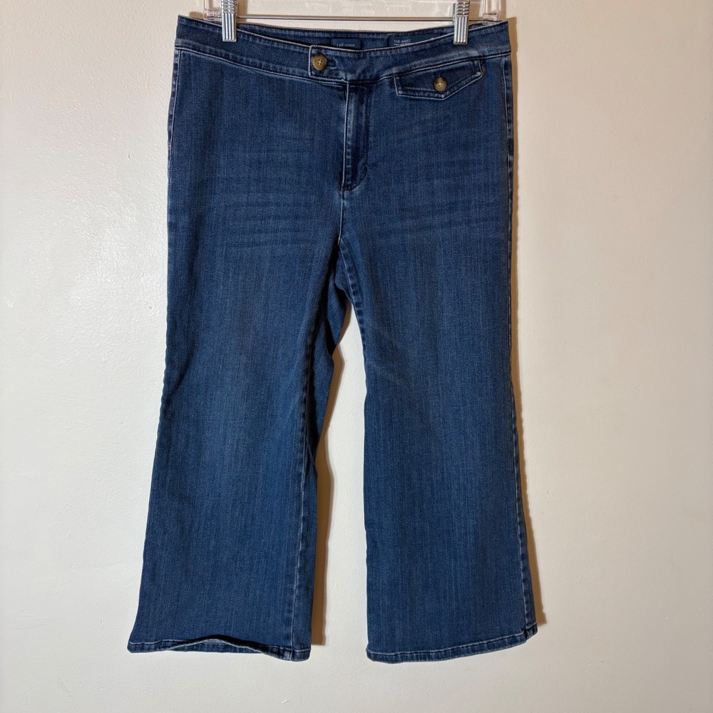 J. Jill Denim Blue Tab-Waist Full-Leg Crops Wide Leg Jeans Size 8 Medium Wash